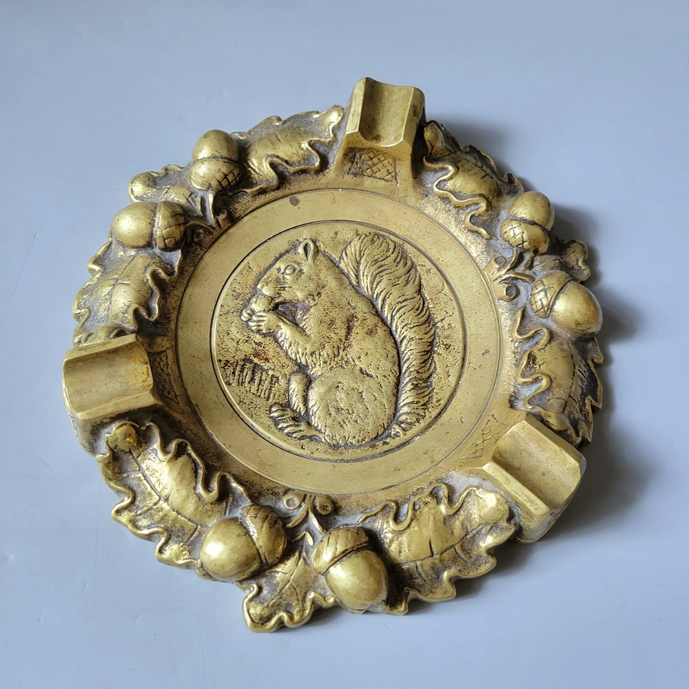 Vintage Brass Squirrel Acorn Ashtray
